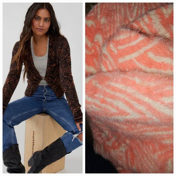 New Free People She's All That Cardi $128 SMALL Pink Fitted Classic Cardigan - Picture 5 of 9